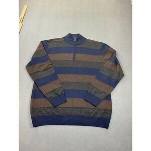 Enzo Mantovani Sweater Mens Large Blue Stripe 1/4 Zip Mock Neck Made Italy Knit‎